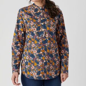 Duluth Trading Co Printmaker tunic w/pockets/blue/gold/mushroom/floral. Sz L